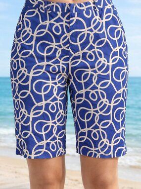 Bobby Jones Clover Golf Shorts Sz 14 Blue Rope Print Bermuda Stretch